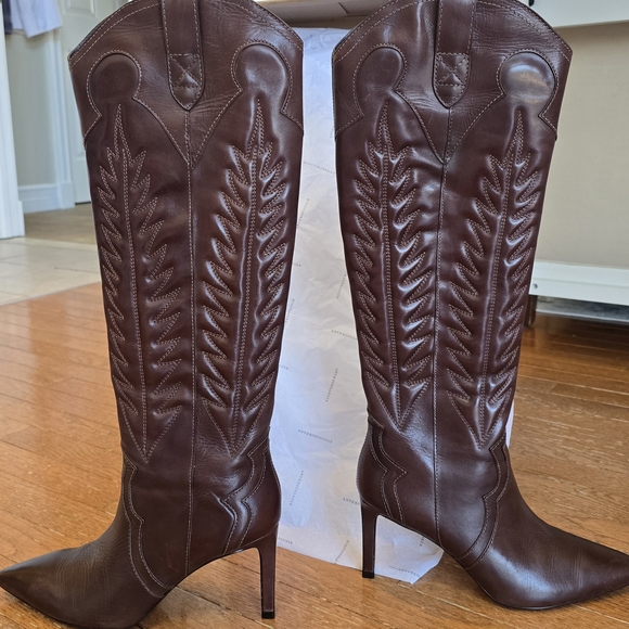 Anthropologie Brown Leather Knee-High Western Stiletto Boots. Brand New. - Picture 4 of 9